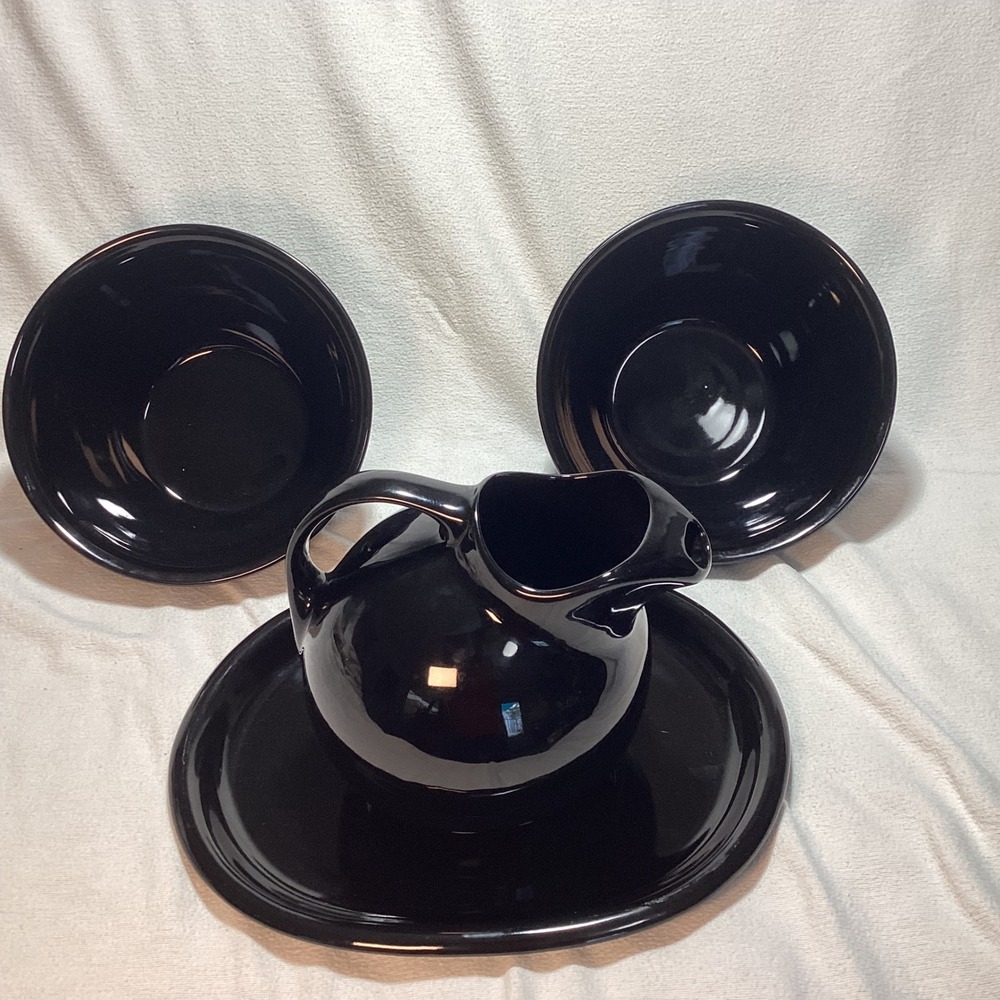 Hall China Black Ball Pitcher Mixing Bowls and Platter Set MCM USA 1096 633